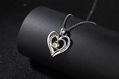 Double Heart Birthstone Pendant Necklace - 925 Sterling Silver Dainty Love You Forever Round Gemstone Cubic Zirconia 18” Platinum Plated Adjustable Chain Necklaces Jewelry Gifts for Girls Wife3