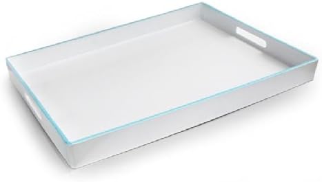 Accents by Jay Rectangle Tray, White with Light Blue Line