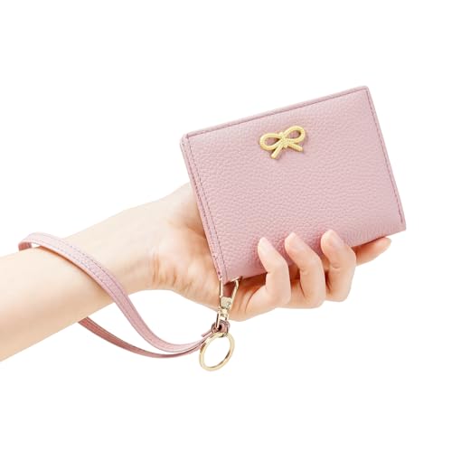Image of GOIACII Small Women's Wallet RFID Blocking Wristlet Girls Cute Bow Mini Purse Bifold Silm Card Holder Pink