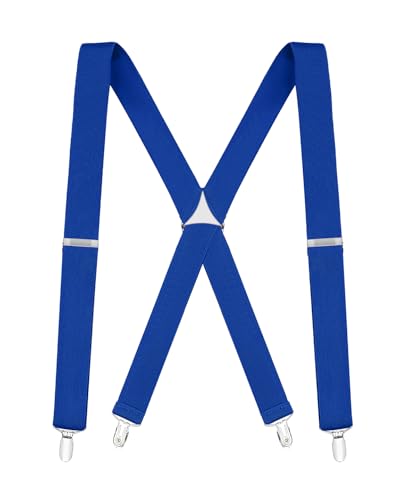 Buyless Fashion Suspenders for Men - 48" Elastic Adjustable Straps 1 1/4" - X Back - 5104-Royal-Blue