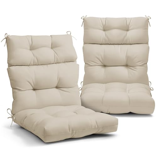 EAGLE PEAK Tufted Outdoor/Indoor High Back Patio Chair Cushions, Set of 2, 46'' x 22'', Beige