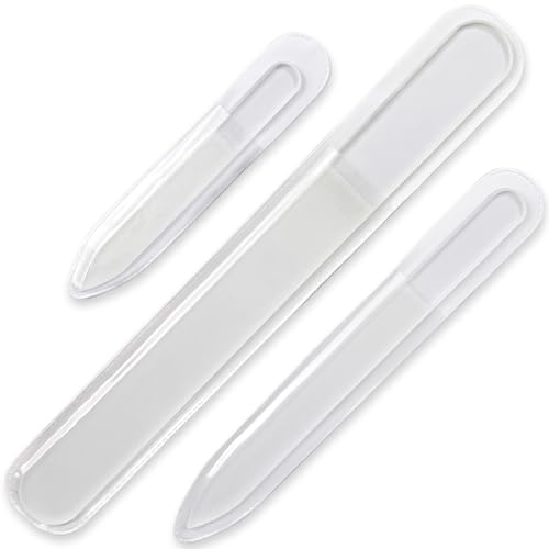 Juego de 3 limas de uñas de cristal checo profesional, hechas a mano, de vidrio templado, doble cara, lavables, grabadas para uñas naturales, juego de regalo ideal