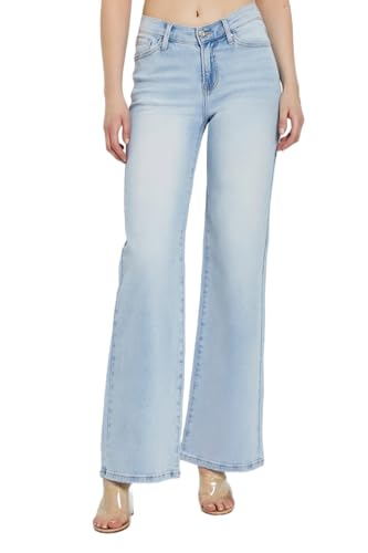 Risen Women's Wide Leg V Dipped Front Waist Jeans