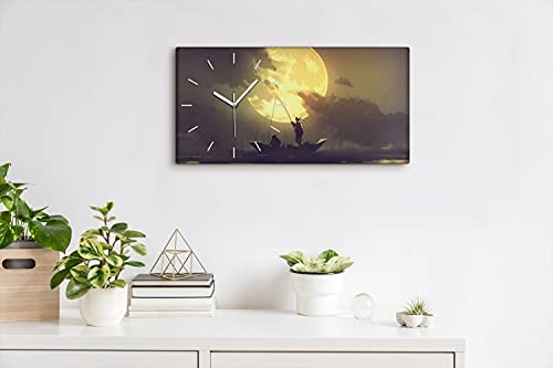 Horloge sur Toile Art Moderne 60x30cm Design Pêcheur - Finition Premium Mains Blanches - 4