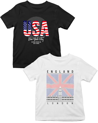 Image of XENOVAURBAN Kids Tshirts Combo | 2 Unisex Printed Round Neck Boys and Girls Kids T-Shirts - P