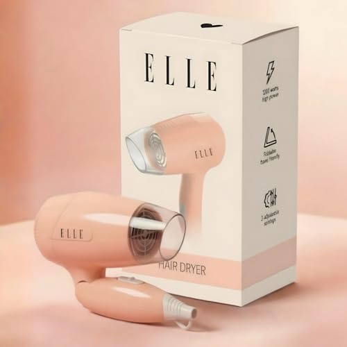 ELLE 1200W Foldable Hair Dryer for Women | 3 Heat Settings + Cool Shot | Heat Balance Technology | Compact Travel-Friendly | Overheat Protection | All