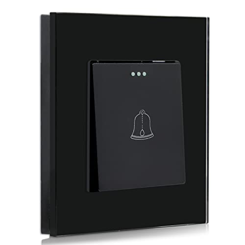 BSEED sonnette interrupteur à bouton-poussoir interrupteur mural en verre cristal panneau 10A 250V sonnette de porte Noir Cover