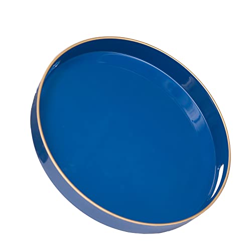 MAONAME Dekoratives Tablett für Couchtisch, modernes rundes Serviertablett mit Griffen, 33 cm, Kunststoff-Tablett für Ottoman, Badezimmer-Dekor Cover