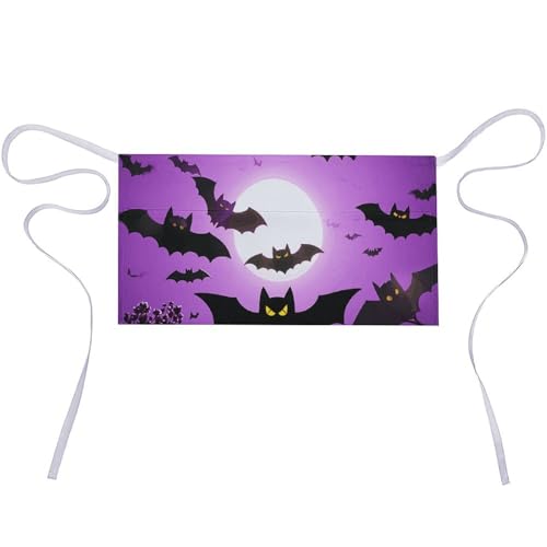 DJUETRUI Halloween Flying Purple Bats Adjustable for Women Men with Pockets Extra Long Lab Apron Butcher Apron Oxford Cloth Cotton Apron for Kitchen Cooking Baking