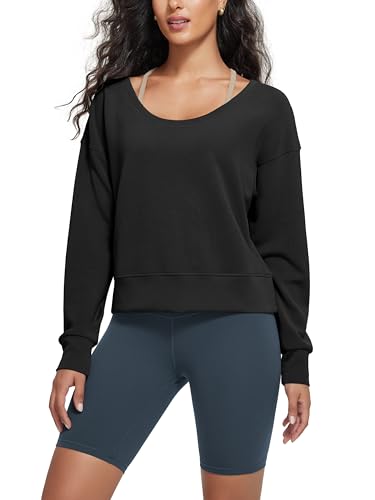 ODODOS Women's Modal Soft-Breezy Wide Scoop Neck Pullover Oversized Long Sleeve Sweatshirts