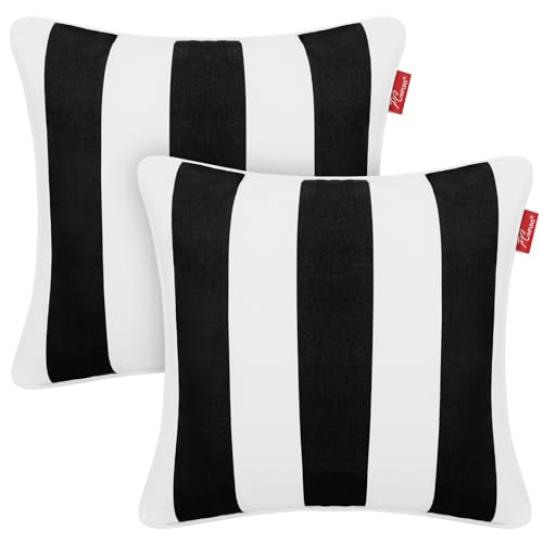 Pcinfuns Outdoor/Indoor Throw Pillows,Decorative Water Repellent Pillows with Inserts,Square Pillows for Home Patio Coach Sofa Use,Black White Stripe,18×18 Inch,Pack of 2