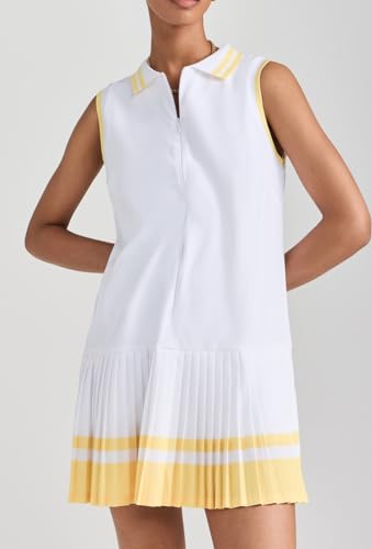 Kedera Vestido feminino de tênis com gola V para exercícios, golfe, treino atlético, A - Branco, G