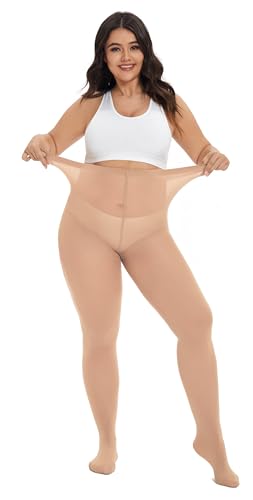 Image of CozyWow Plus Size Tights for Women 80D Soft Solid Color Semi Opaque Pantyhose High Waist 1X 2X 3X 4X