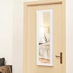COSTWAY Full Length Mirror Jewelry Cabinet, Wall Door Mounted with Makeup Mirror, Ring Slots & Necklace Hooks, Large Storage Jewelry Armoire for Bedroom, Dressing Room (White) - Image 4