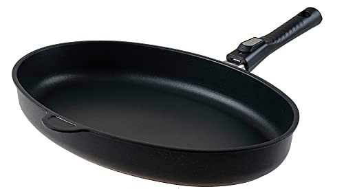 Harecker Fischpfanne 27x41 cm Aluguss mit abnehmbarem Stiel | Antihaft ohne PFOA | für Induktion, Gas, Ceran, Elektro | backofenfest & langlebig | Made in Germany
