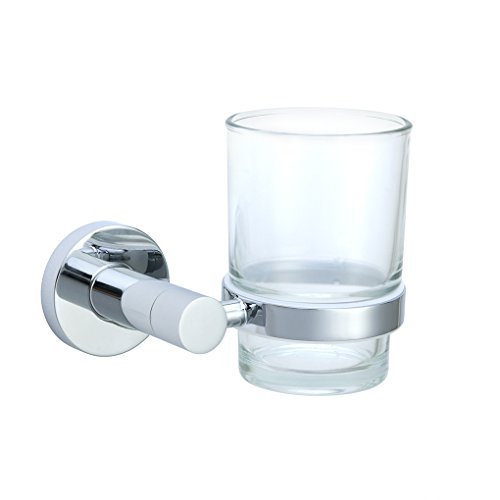 Derpras Wall Mount Bathroom Glass Gargle Cup Set, Stainless Steel Holder, Chrome Finish