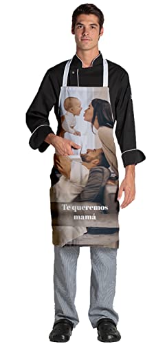 ZPUBLI+ Delantal personalizados con fotos, logos, y textos, para cocina, barbacoa, hornear, bricolaje. Mandil largo de poliéster ideal para regalo de aniversarios y cumpleaños.