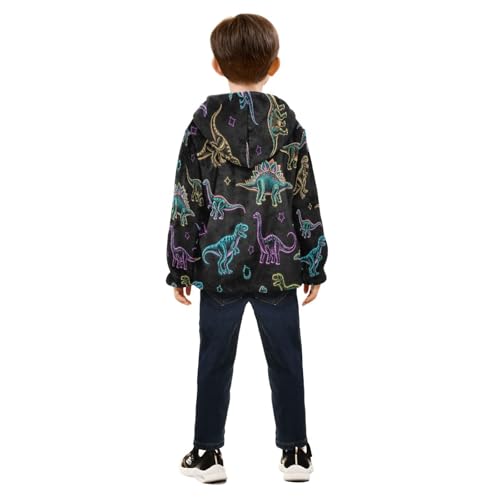 Dinosaur Pattern with Neon Colors Toddler Fleece Jacket Girl Boys Hooded Fleece Jacket Coat Warm Outwear Zip-up 3-10T4