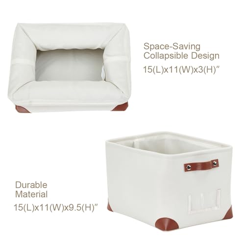 Image of DECOMOMO Foldable Storage Bin W /Label Holders | Collapsible Sturdy Cationic Fabric Storage Basket W /Handles for Organizing Shelf Nursery Home Closet (Creamy White, Large - 15 x 11 x 9.5-3 Pack)