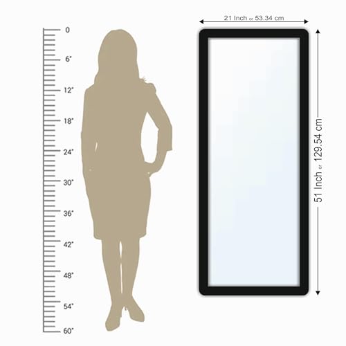 Image of Creative Arts n Frames 21 x 51 inch Full Length Dressing Chevel Long Fiber Wood Rectangular Framed HD Mirror Home Wall Living Room Decor Items (Classic Black Color Framed HD Mirror)