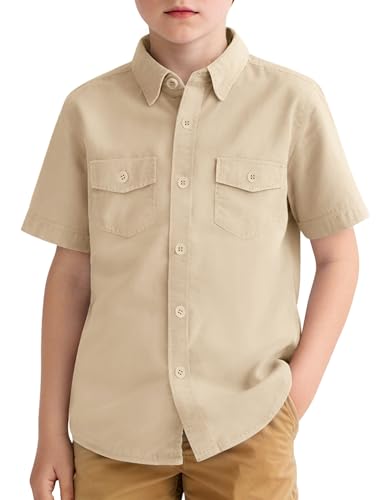 Boys Short Sleeve Button Down Dress Shirts School Uniform Oxford Shirt Size 7-14 Years