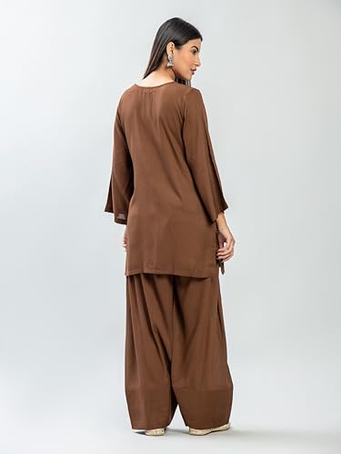 Image of Womens Rayon Solid Straight Kurta Farshi Salwar Set