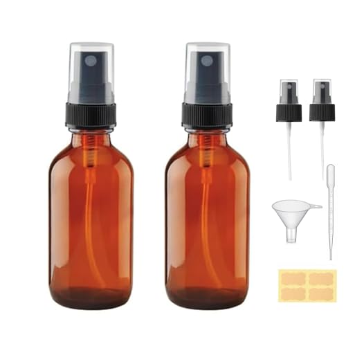 4 oz Amber Glass Spray Bottles - Small Empty Fine Mist Spray Bottle for Essential Oil,Face - Mini Dark Spray Bottles with,Included 4 Sprinkler, 1Funnels,1 Droppers, 4 Labels