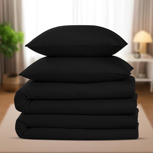 Utopia Bedding Bettwäsche 135x200 4teilig - Mikrofaser 2 Bettbezug 135x200 cm + 2 Kissenbezüge 80x80 cm - Schwarz 4