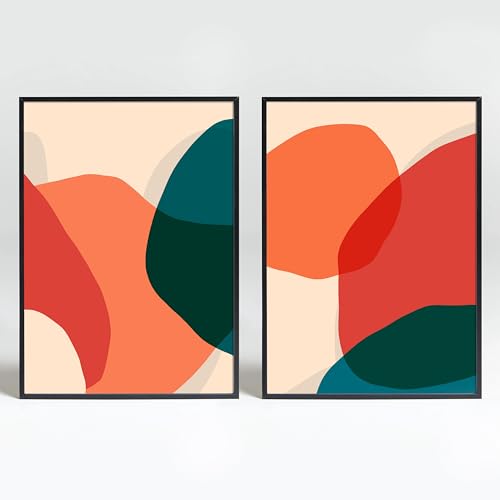 ROLAV Set de 2 Láminas Decorativas - Cuadros para Dormitorios Modernos, Decoración Habitación con Acabado Satinado, Papel Grueso 300g, Sin Marco (Rojo y Naranja, 70x50 cm, Sin marco)