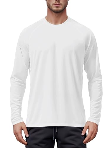 Tansozer Langarmshirt Herren UV Schutz Schwimmshirt Langarm Funktionsshirt Sommer Tshirt Leicht Dünn Longsleeve Sport, Weiß, M