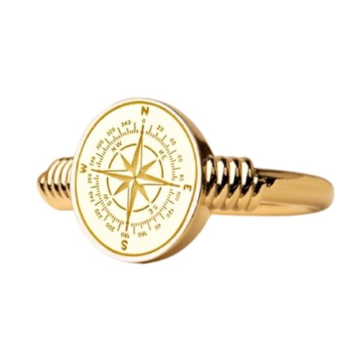 Bague boussole en argent 925 et or avec chevalière ovale haut de gamme