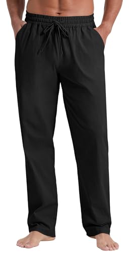 NITAGUT Mens Linen Pants Casual Elastic Waist Drawstring Lightweight Summer Beach Trousers with Pockets
