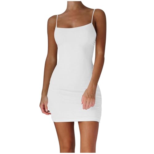Sexy Minikleid Damen Bodycon Kleid -Spaghettiträger Partykleid Kurz|Winter Trägerkleid Rückenfrei Enge Kleider Damen Weiß Party Club Kleid...