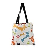 Ziyonix Bolsa para Perro Salchicha, 40 x 38 cm Bolsa de Compras Grande de Lino Bolso de Hombro Reutilizable Regalo para Amantes de los Perros y Entusiastas de los Dachshunds (Huellas)