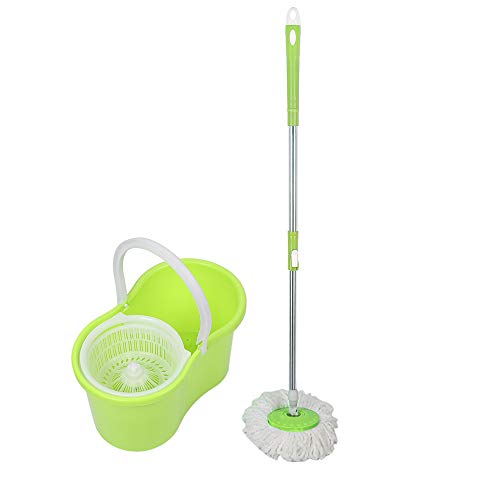 Balai Auto Nettoyant Auto Clean avec seau double compartiment, Balai à tête pivotante et lingettes Microfibre Balai Multifonctions Seau essoreur - Kit Balai Mop Complet, 360°, Lingette (vert)