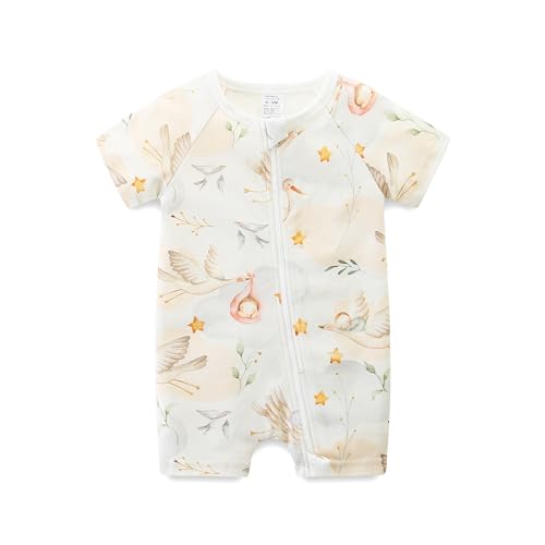 Unisex Baby One-Piece Romper Cotton Short Sleeve 2 Way Zipper Baby Clothes for 0-3 Months