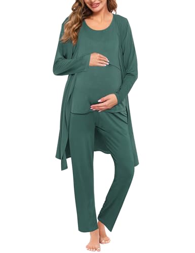 Image of SWOMOG Maternity Nursing Robe Set 3 PCS Women Postpartum Pajamas Breastfeeding Labor Delivery Hospital Pregnancy Pjs