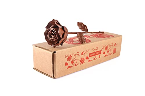 Forging Art Bcn® Rosa Eterna de Hierro Forjada a Mano- Regalo Día de la Madre, Sant Jordi, San Valentín, Bodas de hierro (6 aniversario) (Marrón)