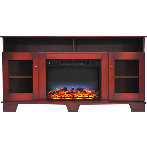 Cambridge Savona 59 Inch Freestanding Fireplace Mantel TV Stand Bookshelf with Glass Doors and 1500W...