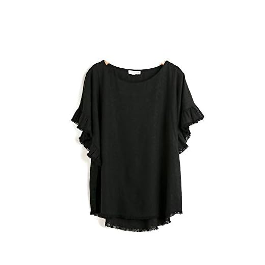 Umgee Women's Ruffle Sleeve Frayed Hem Top (X-Large, Black)