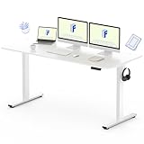 FLEXISPOT EC1 60' Large Height Adjustable Standing Desk, Electric Sit Stand Desk Home Office Table Computer Workstation (60x24 inch White Desktop + White Frame, 2 Packages)