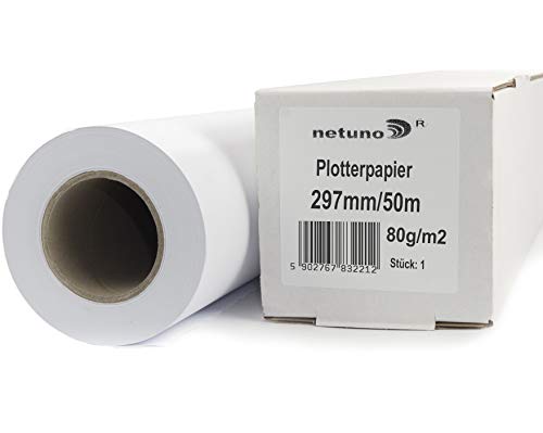 Netuno 1 rotolo di carta plotter bianca 297 mm x 50 m 80 g/m² anima 50 mm carta plotter in rotolo carta per plotter