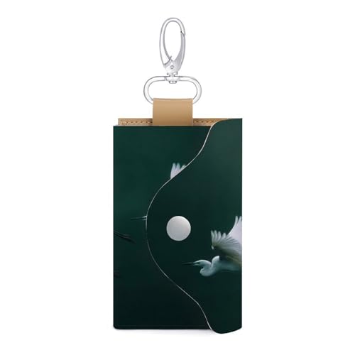 White Birds Flying in The Air Key Holder Bag PU Leather ID Card Holder Keychains Case Cover for Men Women