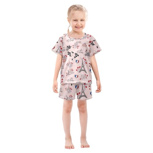 Pajama Short Sets France Paris Soft Cotton Summer Sleepwear 2 Piece PJS Size 5-14T4