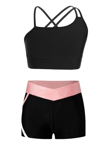 Kids Girls Ballet Jazz Dance Active Outfit Spaghetti Strap Crop Top with Shorts Set Child Summer Swimsuit