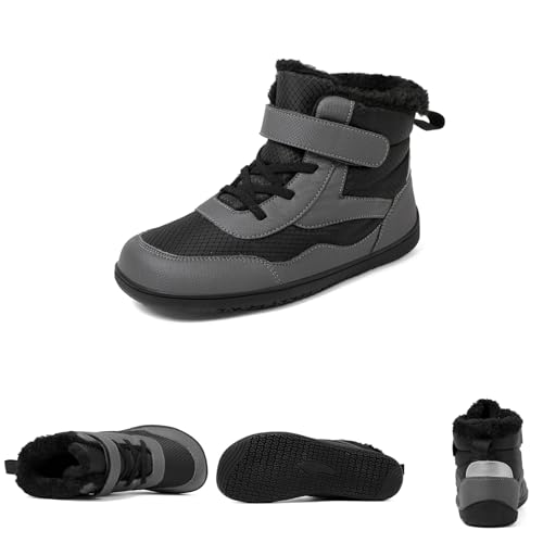 FLIOZY Kids Barefoot Shoes Winter Boots For Toddler Boys Girls Non-Slip Minimalist Sneakers Fur Warm Outdoor Waterproof Snow Boots for Toddler/Little Kids/Big Kids