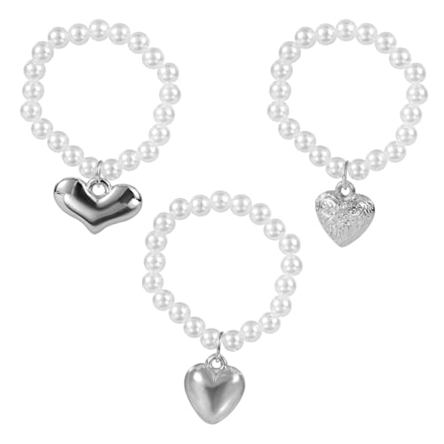 3pcs Doll Necklaces, Elegant Sweet White Pearl Necklace with Heart Charm Cute Doll Accessories for 17cm Plush Dolls Chain Jewelry & Outfit Decoration