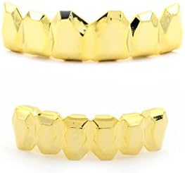 Diamond Cut Teeth Grill Set in 14K Gold Finish - One Size Fits all