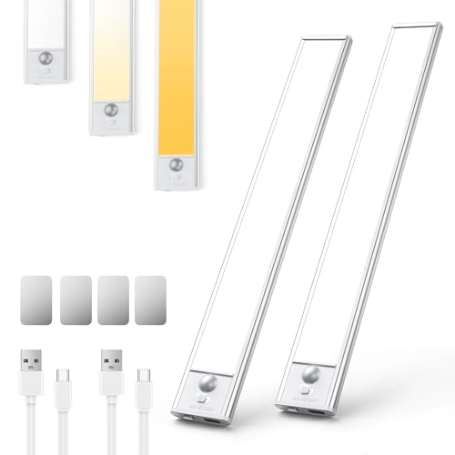 Euakee 2PCS 30CM Luz Led con Sensor de Movimiento Cocina, Luces Led Cocina 3000K/4500K/6000K,60 Días Recargable, 54 LEDs, Magnetica, Luz Led Armario para Gabinete, Cocina, Escalera, Pasillo