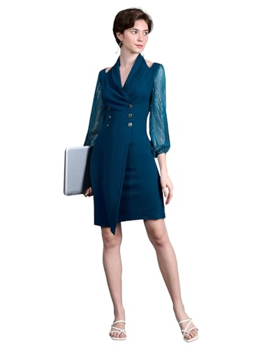 Miss Chase - Vestido de encaje para mujer con mangas abullonadas cuadradas, Azul Cerceta Marea, XS